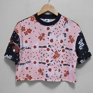 Nike Garden Party Jersey Knit Tee Shirt Size Large Floral Crop Top Athleisure